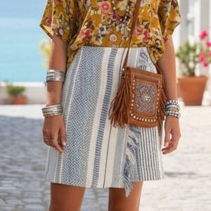 Halogen Blue and White Textured Skirt